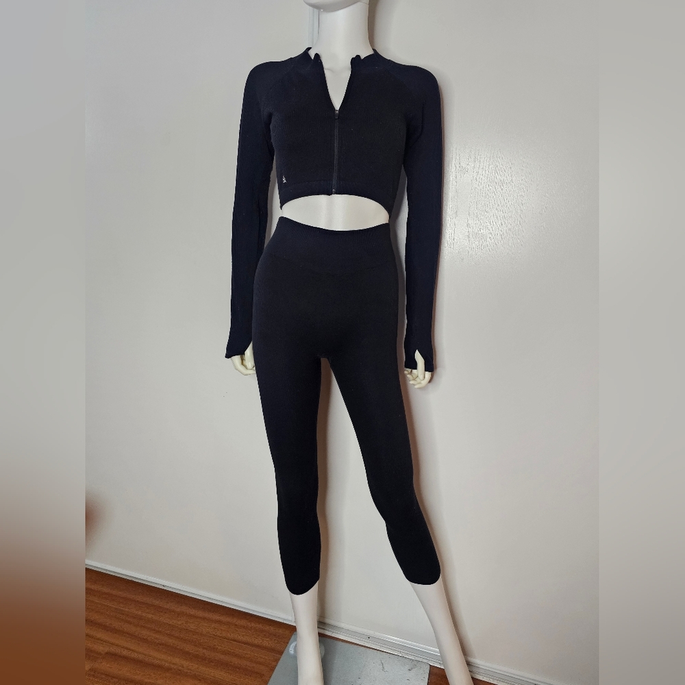Workouts By Katya Black Ribbed Two-Piece Set Size S